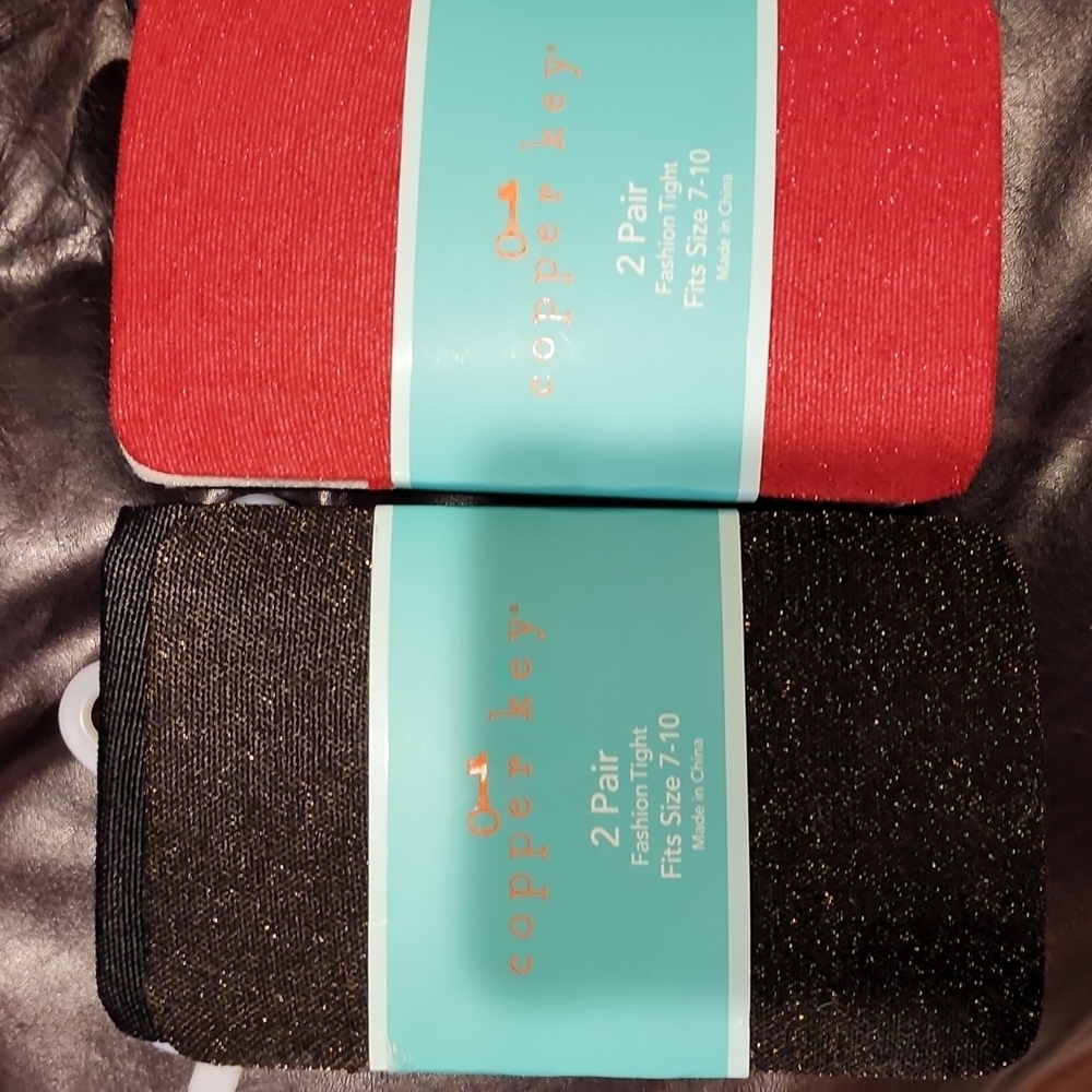 Copper Key Girls Tights Size 7-10 & Cat Christmas Shirt
